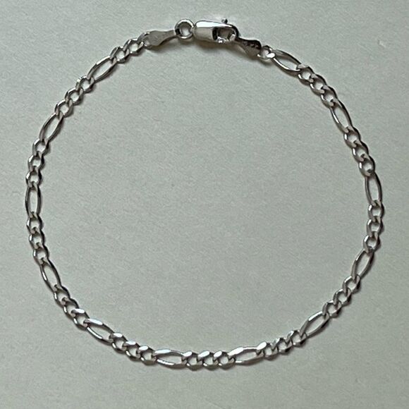 14k real white gold figaro concave bracelet | Birthday Gift | Real Gold jewelry - Picture 1 of 6